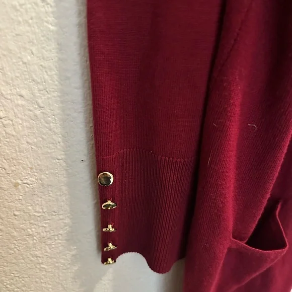 JM Collection Deep Red Open-Front Cardigan - Picture 6 of 8